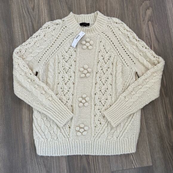 Cable-knit pointelle sweater with popcorn flowers NWT - Picture 2 of 5